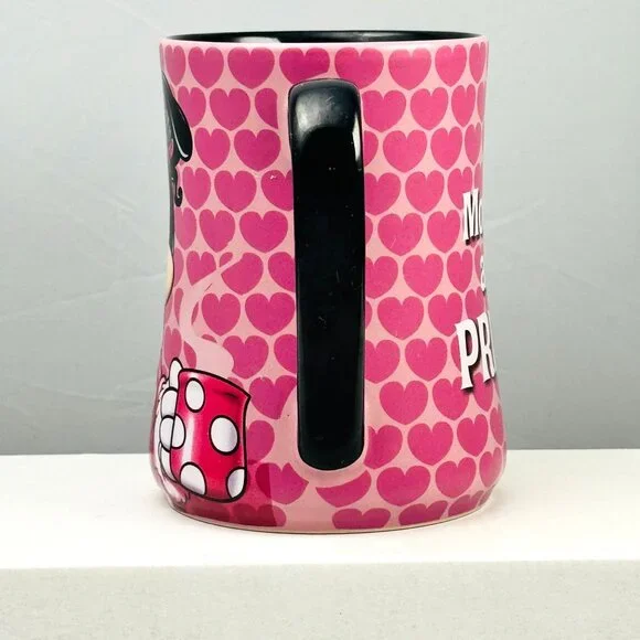 Disney Parks Minnie Mouse Ceramic Mug 16 Oz Pink Black Heart Print - Picture 4 of 6